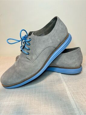 Cole Haan Grand OS Men's Gray Suede Derby Shoes with Blue Accents